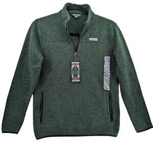 Eddie Bauer Fleece Sweater S Green Pullover High Neck Staple 1/4 Zip Pocket Cozy